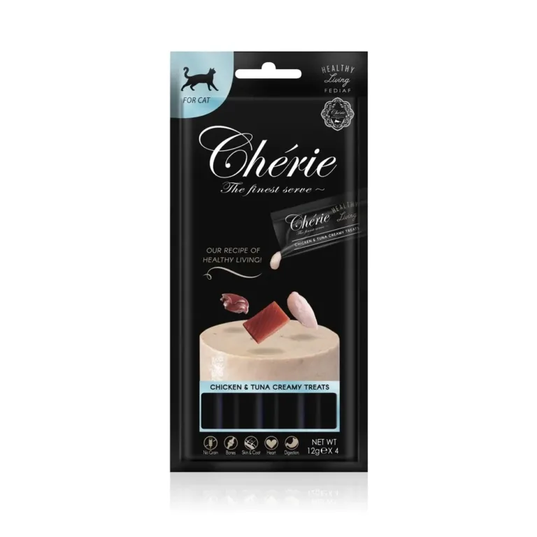 Кремові ласощі для котів Cherie Healthy Living Creamy Treat з куркою та тунцем, 4 х 12 г