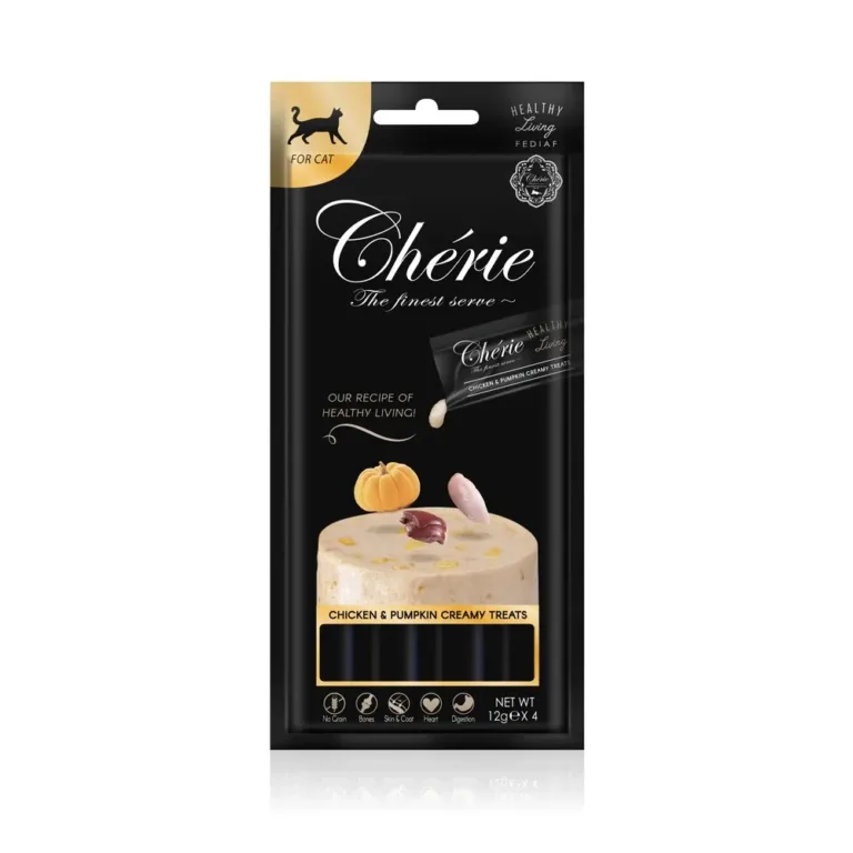 Кремові ласощі для котів Cherie Healthy Living Creamy Treat з куркою та гарбузом, 4 х 12 г