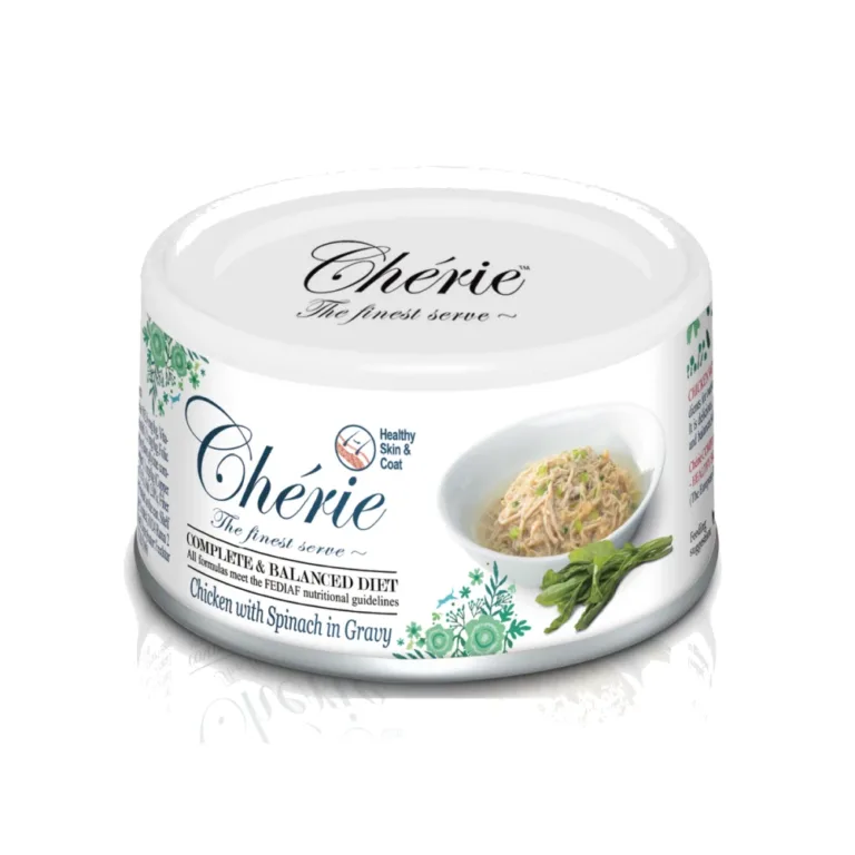 Вологий корм для котів Cherie Complete & Balanced з куркою і шпинатом в соусі, для шкіри та шерсті, 80 г