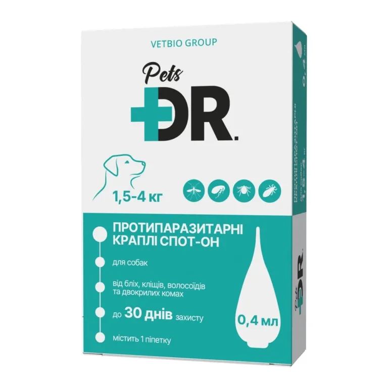 Краплі на холку Dr.Pets Спот-Он від бліх і кліщів для собак