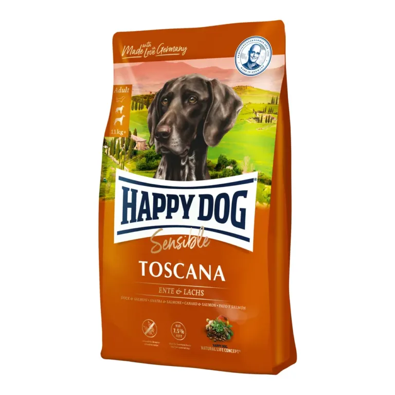 Сухий корм для кастрованих собак і собак із зайвою вагою Happy Dog Sensible Toscana з качкою і лососем