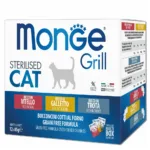 Набір вологих кормів для стерилізованих котів Monge Cat Grill MIX Sterilised (телятина, півник, форель), 12 паучів по 85 г