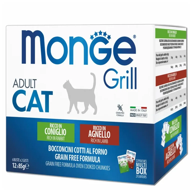 Набір вологих кормів для котів Monge Cat Grill MIX (кролик, ягня), 12 паучів по 85 г