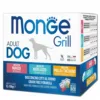 Набір вологих кормів для собак Monge Dog Grill MIX (тріска, курка з індичкою, яловичина), 12 паучів по 100 г