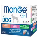 Набір вологих кормів для собак Monge Dog Grill MIX (лосось, свинина, ягня з овочами), 12 паучів по 100 г