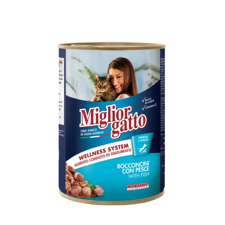 Вологий корм Migliorgatto для котів, шматочки з рибою, 405 г