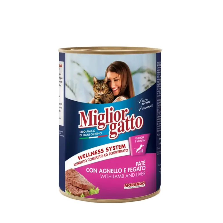 Вологий корм Migliorgatto для котів, паштет з ягням та печінкою, 400 г