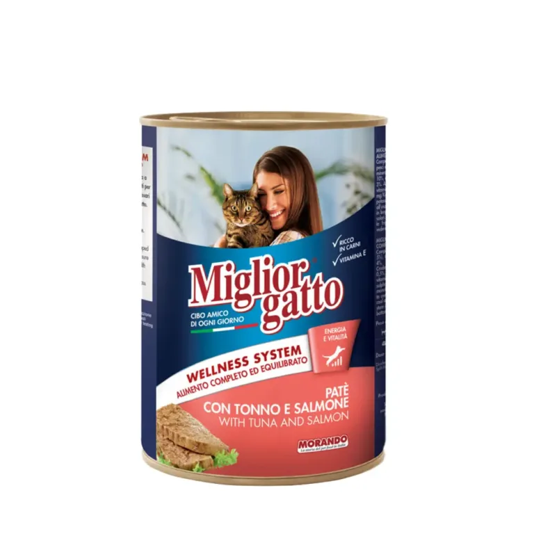 Вологий корм Migliorgatto для котів, паштет з тунцем та лососем, 400 г