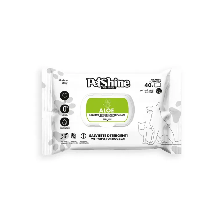 Вологі серветки PetShine з алое для собак і котів, 40 шт