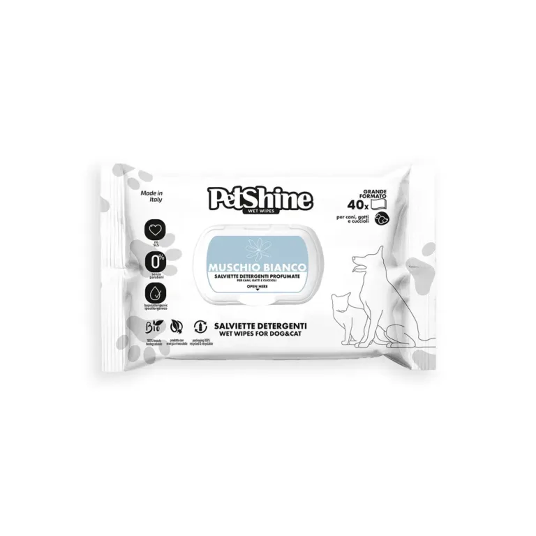 Вологі серветки PetShine Білий мускус для собак і котів, 40 шт