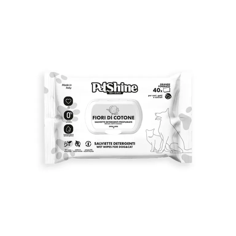 Вологі серветки PetShine Бавовна для собак і котів, 40 шт