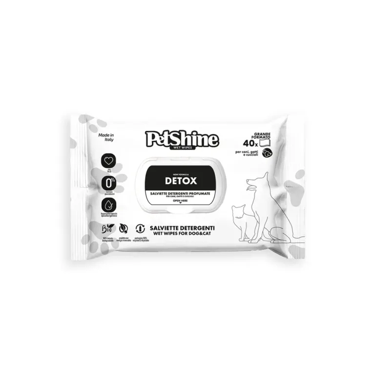 Вологі серветки PetShine Detox відновлювальні для собак і котів, 40 шт