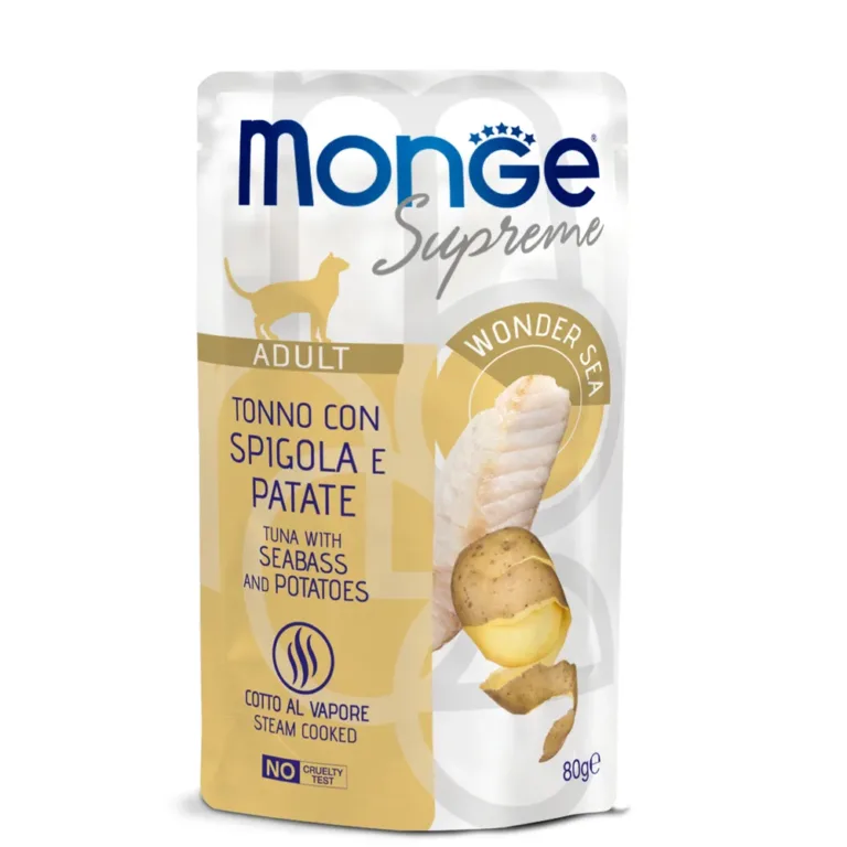 Вологий корм Monge Supreme з тунцем, сибасом і картоплею для котів, 80 г