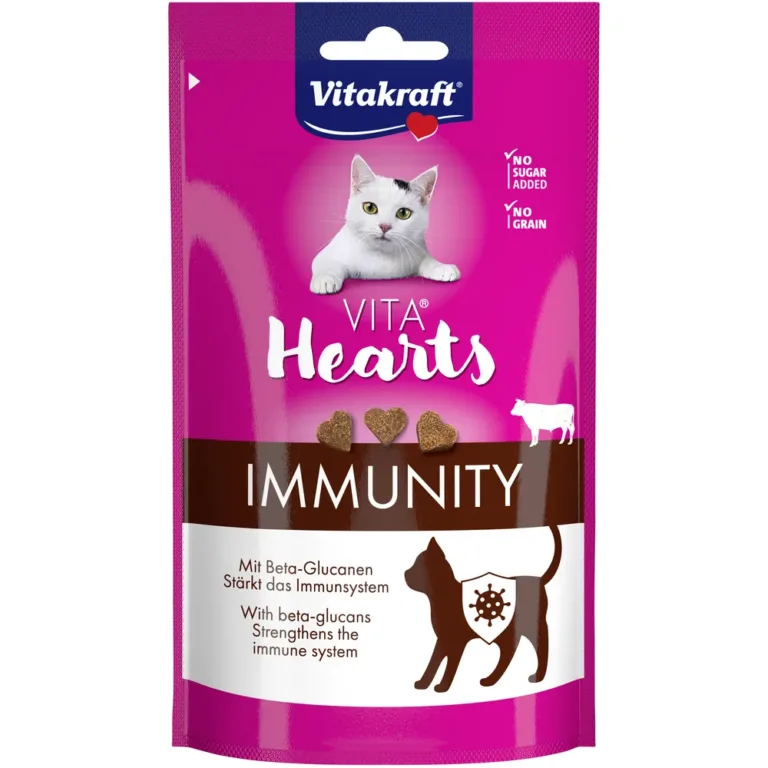 Ласощі Vitakraft Vita Hearts м'які сердечка з яловичиною та бета-глюканами для імунітету котів, 40 г