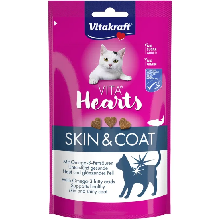 Ласощі Vitakraft Vita Hearts м'які сердечка з лососем та омега-3 для шкіри та шерсті котів, 40 г