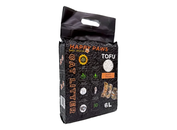 Наповнювач тофу HAPPY PAWS для котячих туалетів з ароматом персика, 6 л / 2,6 кг cat litter 1