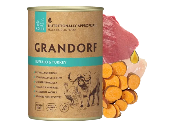 Вологий корм для дорослих собак Grandorf BUFFALO & TURKEY з м'ясом буйвола та індичкою, 40 dog wet 1